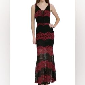 Clara Story Lace Mermaid Maxi‎ Dress Wine/Black NWT